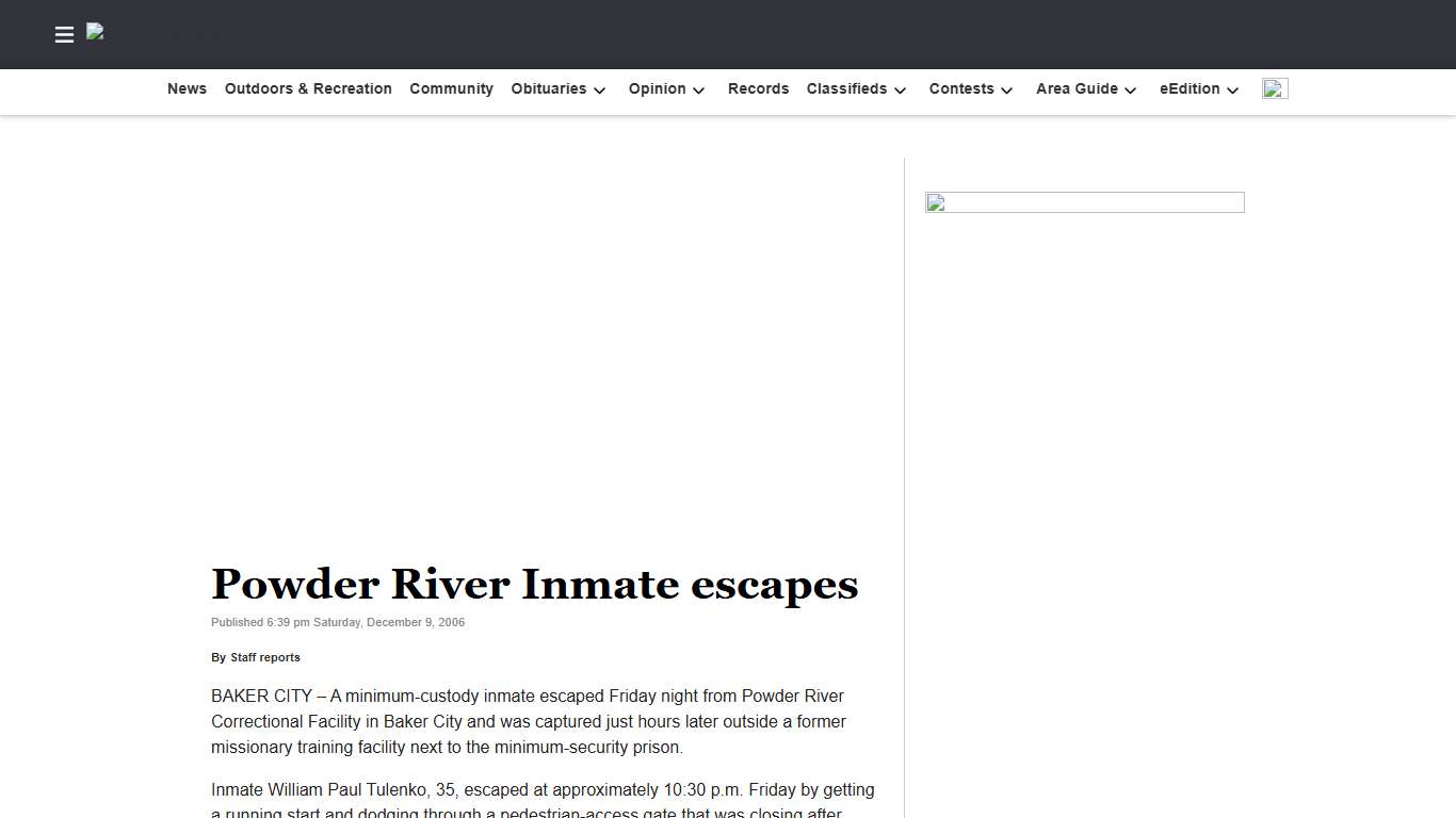 Powder River Inmate escapes East Oregonian