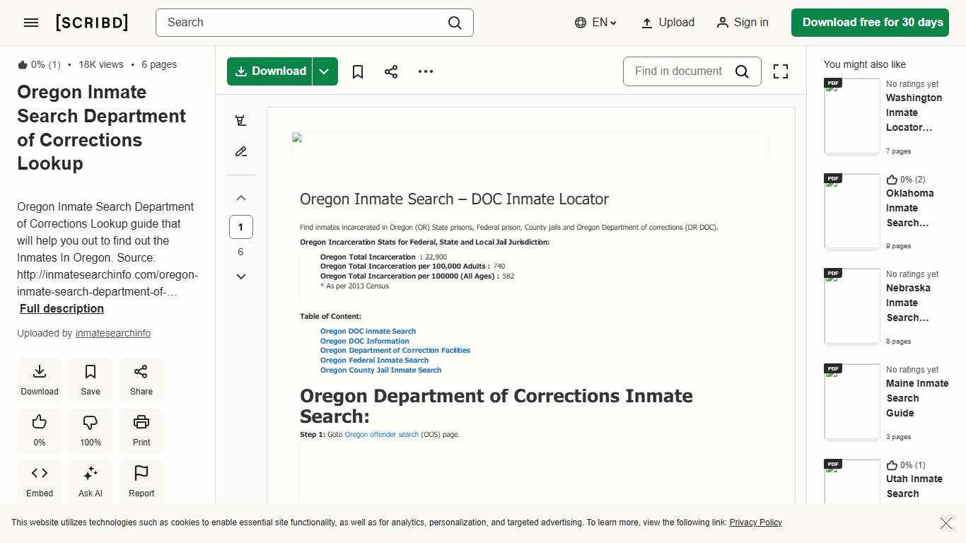 Oregon Inmate Search Department of Corrections Lookup PDF Oregon Total Institutions