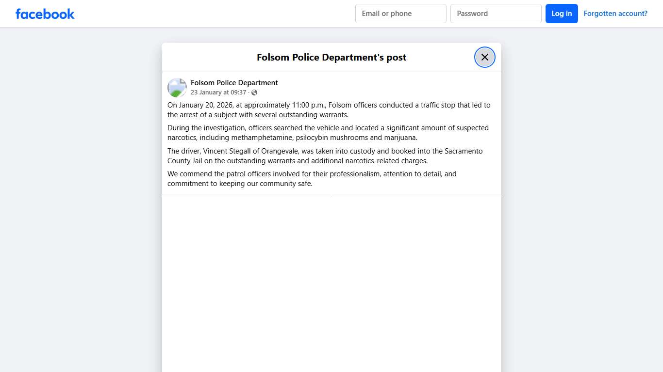 On January 20, 2026, at... - Folsom Police Department Facebook