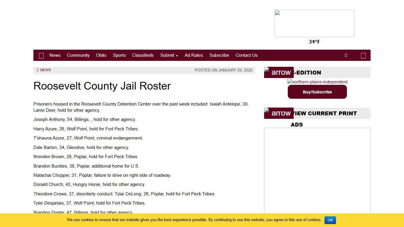 Roosevelt County Jail Roster - Northern Plains Independent